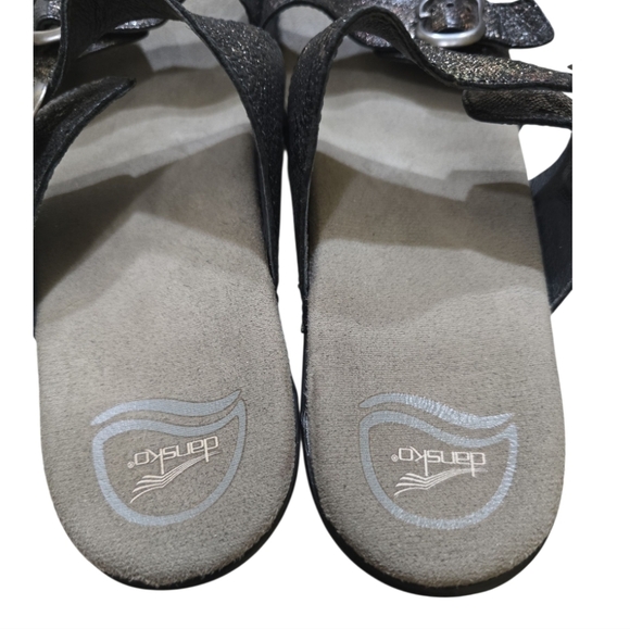 Dansko Sophie Black Glitter Leather Two Strap Platform Sandals 40 10-10.5 - Picture 9 of 13